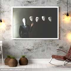 Vinyl mural faceless man with floating masks MW.CONCEPT.29