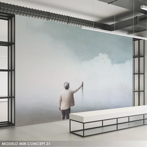 Vinyl mural, man touching clouds, conceptual art MW.CONCEPT.31