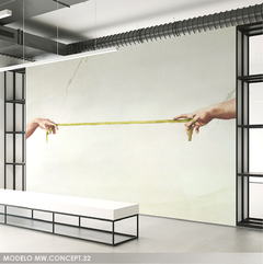 Mural de vinilo, manos con cinta métrica, arte conceptual MW.CONCEPT.32