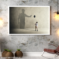 Mural de vinilo, niño con globo y sombra gigante, arte conceptual MW.CONCEPT.37