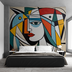 Mural de vinilo, rostro geométrico, estilo abstracto MW.CUB.02 en internet