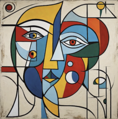 Mural de vinilo, figura cubista con mirada intensa, diseño artístico MW.CUB.03 en internet