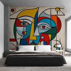 Mural de vinilo, figura cubista con mirada intensa, diseño artístico MW.CUB.03 - comprar online