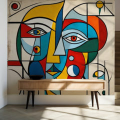 Mural de vinilo, figura cubista con mirada intensa, diseño artístico MW.CUB.03