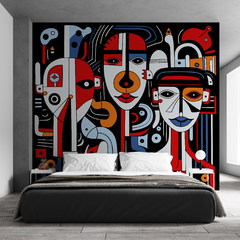 Mural de vinilo, retrato de mujer cubista, arte vanguardista MW.CUB.04 - comprar online