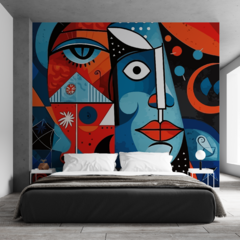 Mural de vinilo, composición abstracta con rostros, mural decorativo MW.CUB.05 - comprar online