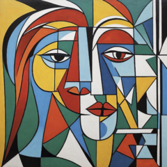 Mural de vinilo, retrato dual cubista, fusión de colores MW.CUB.08 en internet