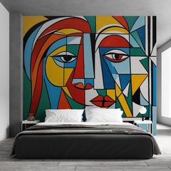 Mural de vinilo, retrato dual cubista, fusión de colores MW.CUB.08 - comprar online