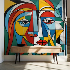 Mural de vinilo, retrato dual cubista, fusión de colores MW.CUB.08 - Little Dreamer Deco - vinilos decorativos infantiles