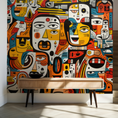 Mural de vinilo, rostros abstractos coloridos, arte cubista MW.CUB.11 - Little Dreamer Deco - vinilos decorativos infantiles