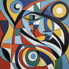 Mural de vinilo, rostro geométrico con líneas curvas, arte cubista MW.CUB.12 - comprar online