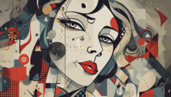 Mural de vinilo, retrato femenino en tonos neutros y rojos, arte cubista MW.CUB.13 - comprar online