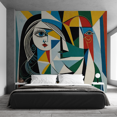 Mural de vinilo, dos rostros entrelazados, arte cubista MW.CUB.14 en internet
