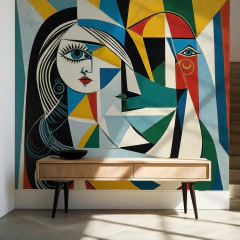 Vinyl mural, two intertwined faces, cubist art MW.CUB.14 - Little Dreamer Deco - vinilos decorativos infantiles