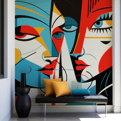 Mural de vinilo, rostros femeninos coloridos, arte cubista MW.CUB.15