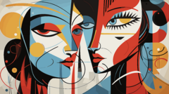 Mural de vinilo, rostros femeninos coloridos, arte cubista MW.CUB.15 - comprar online