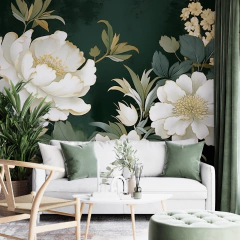 Modelo MW.FLOR.14 Flores grandes blancas verdes fondo negro y dorado - buy online