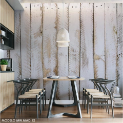 Rustic plank vinyl mural in aged white tones, model MW.MAD.12