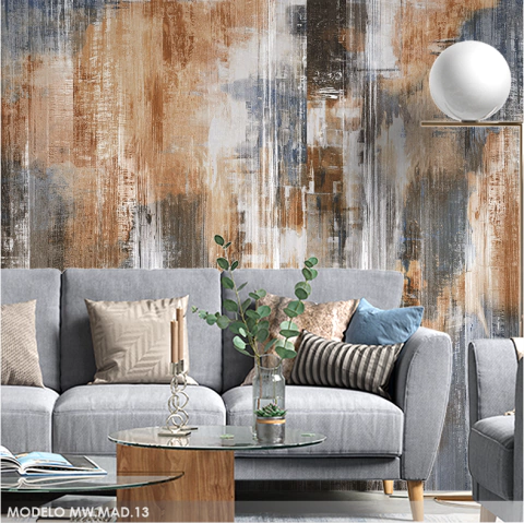 Abstract wood effect vinyl mural with artistic brushstrokes, model MW.MAD.13