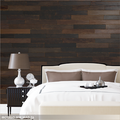 Mural de vinilo de listones de madera oscuros, estilo rústico y elegante, modelo MW.MAD.26