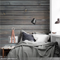 Dark gray wooden panel vinyl mural with aged details, model MW.MAD.27