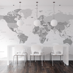 Mural de vinilo Mapa del Mundo Blanco y Negro MW.MAP.05c