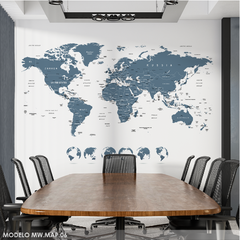 Mural de vinilo Mapa del Mundo Azul MW.MAP.06c - comprar online