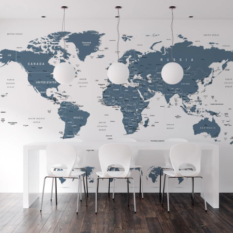 Blue World Map Vinyl Mural