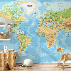 Mural de vinilo Mapa del Mundo Infantil MW.MAP.08c - comprar online