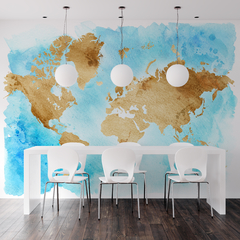 Mural mapa acuarela azul y dorado, mapa del mundo decorativo, MW.MAP.11 - comprar online