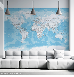 Blue and white political map mural, educational design, MW.MAP.13c, on internet