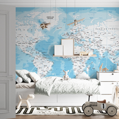 Blue and white political map mural, educational design, MW.MAP.13c,