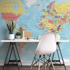 Colorful political world map mural, geographic decor, MW.MAP.14c, - buy online