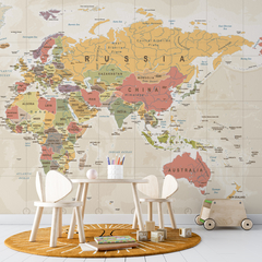 Mural mapa del mundo colores suaves, mural geográfico decorativo, MW.MAP.20 - comprar online