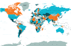 Mural de mapa del mundo azul y gris, MW.MAP.24 - comprar online