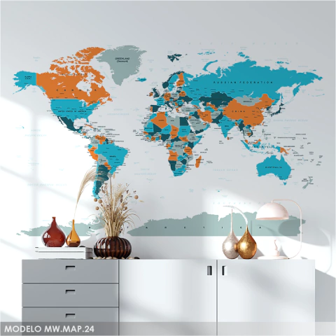 Blue and Gray World Map Mural, MW.MAP.24,