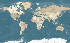Mapa del Mundo Azul y Beige, Mural Decorativo, Diseño Sofisticado en internet