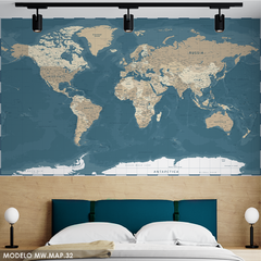 Mapa del Mundo Azul y Beige, Mural Decorativo, Diseño Sofisticado - comprar online