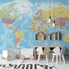 Mapa Político del Mundo, Mural Geográfico, Decoración Educativa