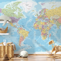 Mapa Político del Mundo, Mural Geográfico, Decoración Educativa - comprar online