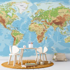 Mapa Físico del Mundo, Mural Detallado, Relieve Natural