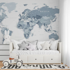 Mapa del Mundo en Blanco y Negro, Mural Decorativo, Estilo Moderno