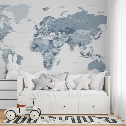 Black and White World Map, Decorative Mural, Modern Style