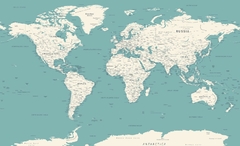 Minimalist Blue World Map, Wall Mural, Sophisticated Elegance - buy online