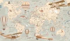 Mapa del Mundo Estilo Infantil, Mural Ilustrado, Mapamundi con Animales - Little Dreamer Deco - vinilos decorativos infantiles
