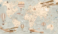 Kids World Map, Illustrated Mural, Animal World Map - Little Dreamer Deco - vinilos decorativos infantiles