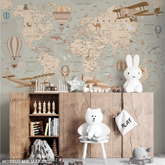 Mapa del Mundo Estilo Infantil, Mural Ilustrado, Mapamundi con Animales en internet