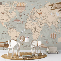 Kids World Map, Illustrated Mural, Animal World Map