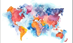 Mapa del Mundo Estilo Acuarela, Mural Decorativo, Diseño Clásico - comprar online