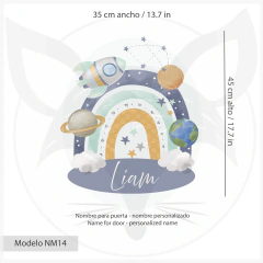 Personalized Name Door Decal with Rocket, Planets and Rainbow – Space Nursery Decor NM14 - buy online